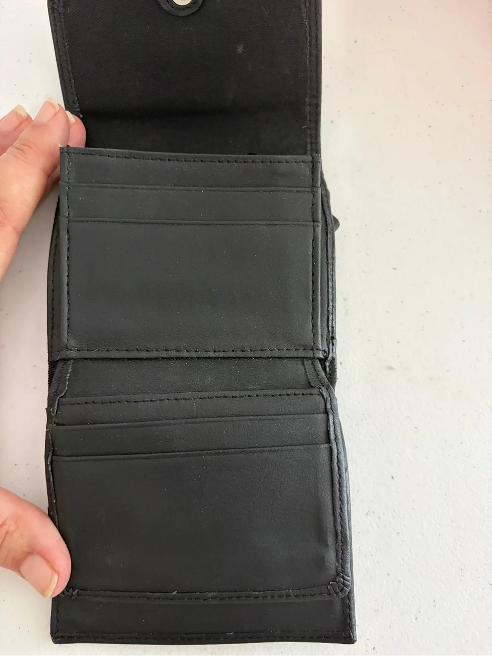 Classic Black Leather Women's Wallet - Compact Trifold